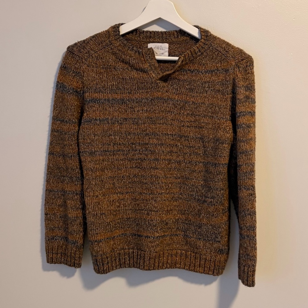 Zara Brown Textured Crew Sweater